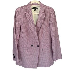 T10 Talbots Women's Houndstooth Blazer Jacket Red White Blue Double Breasted
